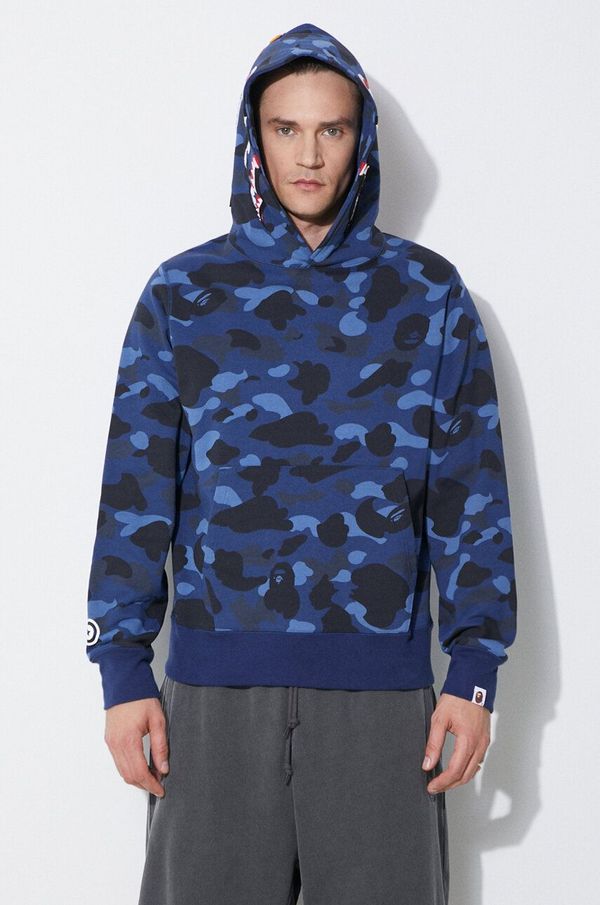 A Bathing Ape Pamučna dukserica A Bathing Ape Color Camo Shark Pullover Hoodie za muškarce, boja: tamno plava, s kapuljačom, s uzorkom, 1K30114002