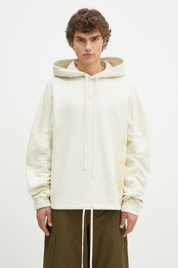 A-COLD-WALL* Pamučna dukserica A-COLD-WALL* Shroud Hoodie za muškarce, boja: bež, s kapuljačom, s aplikacijom, ACWMW205