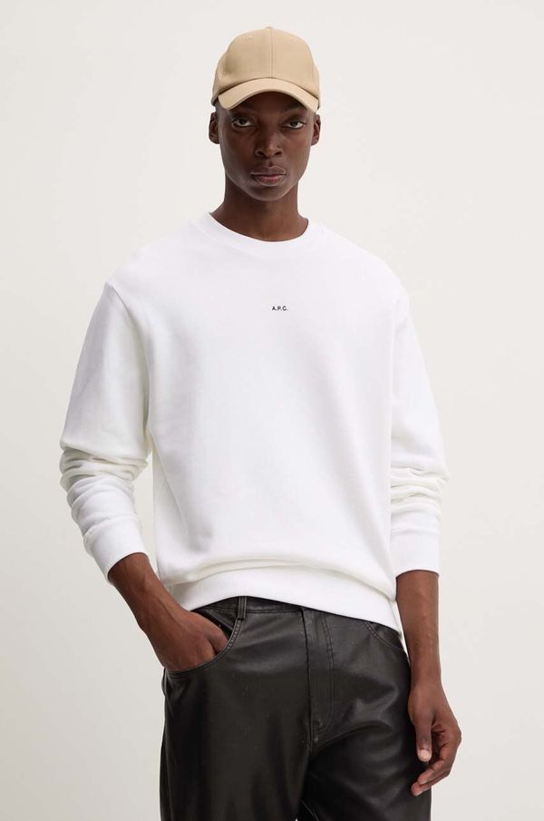 A.P.C. Pamučna dukserica A.P.C. sweat boxy micro logo GOTS za muškarce, boja: bijela, bez uzorka, COHBX.H27910