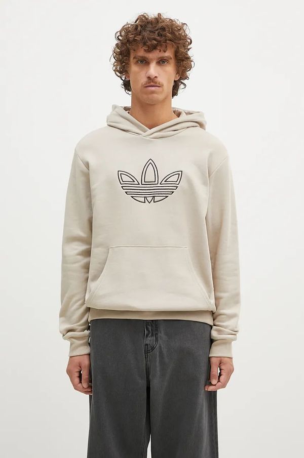 adidas Originals Pamučna dukserica adidas Originals Outline Hoodie za muškarce, boja: bež, s kapuljačom, s tiskom, JJ1505