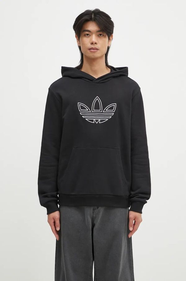 adidas Originals Pamučna dukserica adidas Originals Outline Hoodie za muškarce, boja: crna, s kapuljačom, s aplikacijom, JJ1506