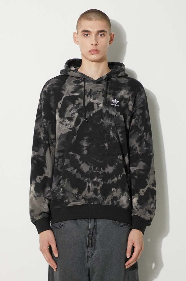 adidas Originals Pamučna dukserica adidas Originals Tie-Dyed Hooded Aop za muškarce, boja: crna, s kapuljačom, s uzorkom, IZ2508