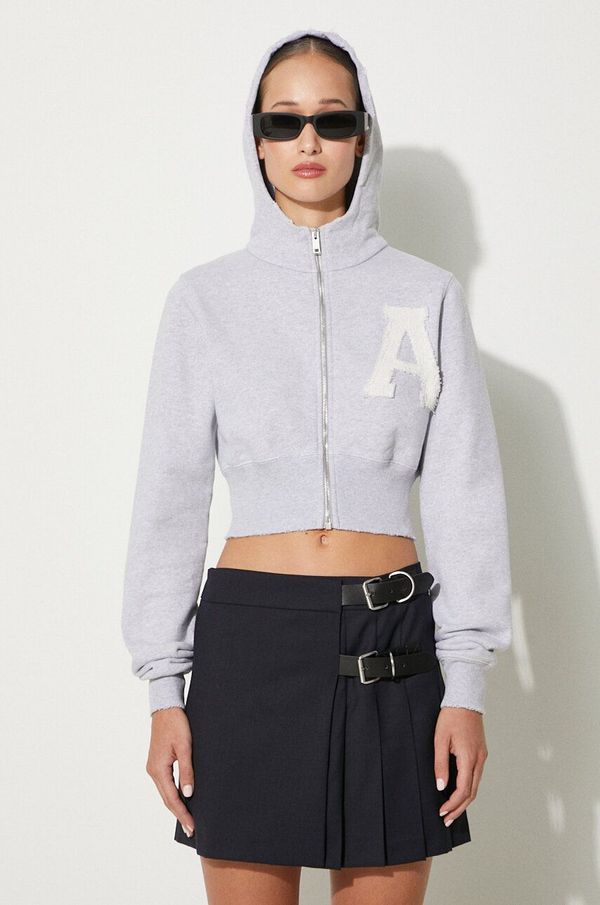 Ambush Pamučna dukserica AMBUSH Crop Hoodie za žene, boja: siva, s kapuljačom, melanž, BWBB002F24FLE0020505