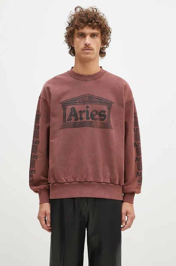 Aries Pamučna dukserica Aries Aged Ancient Column Sweat za muškarce, boja: bordo, s tiskom, AR2003302