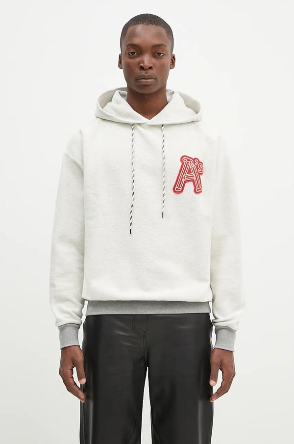Aries Pamučna dukserica Aries Reverse Column A Hoodie za muškarce, boja: siva, s kapuljačom, s aplikacijom, AR2001202