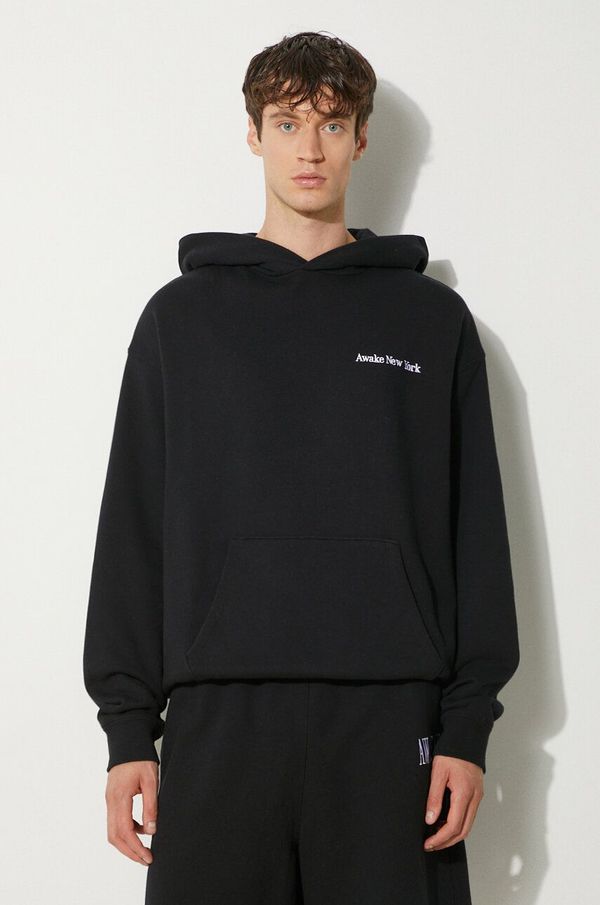 Awake NY Pamučna dukserica Awake NY Serif Hoodie za muškarce, boja: crna, s kapuljačom, melanž, SP24-HD003