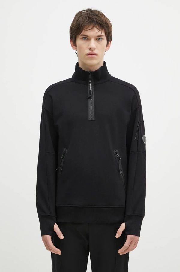 C.P. Company Pamučna dukserica C.P. Company Diagonal Raised Fleece Half Zipped Sweatshirt za muškarce, boja: crna, bez uzorka, 17CMSS027A005086W