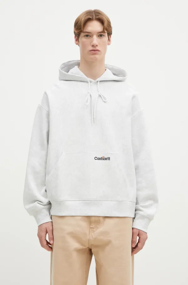 Carhartt WIP Pamučna dukserica Carhartt WIP Hooded Label Script Sweat za muškarce, boja: siva, s kapuljačom, melanž, I034430.482XX