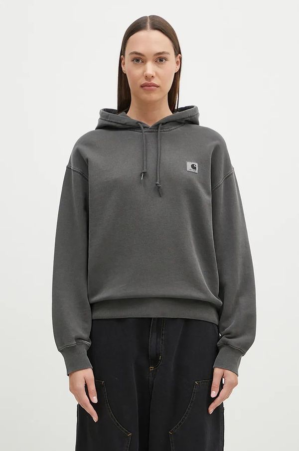 Carhartt WIP Pamučna dukserica Carhartt WIP Hooded Nelson Sweat za žene, boja: siva, s kapuljačom, bez uzorka, I032741.87GD