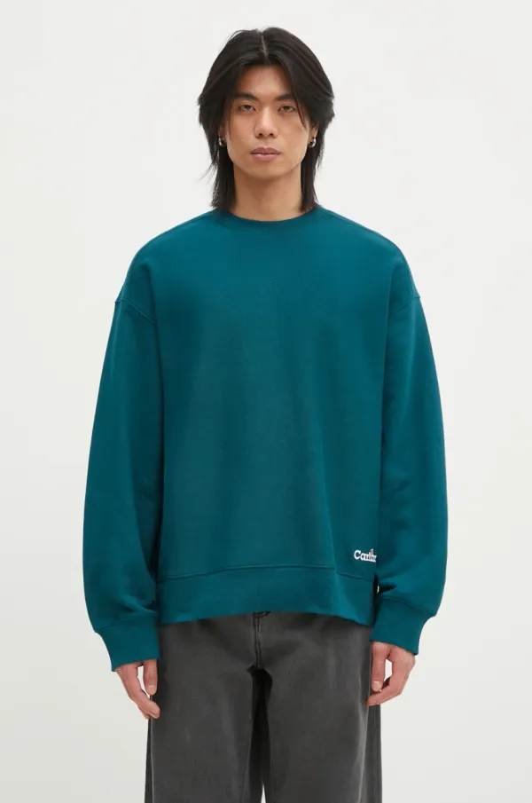 Carhartt WIP Pamučna dukserica Carhartt WIP Label Script Sweat za muškarce, boja: tirkizna, bez uzorka, I034429.2M1XX
