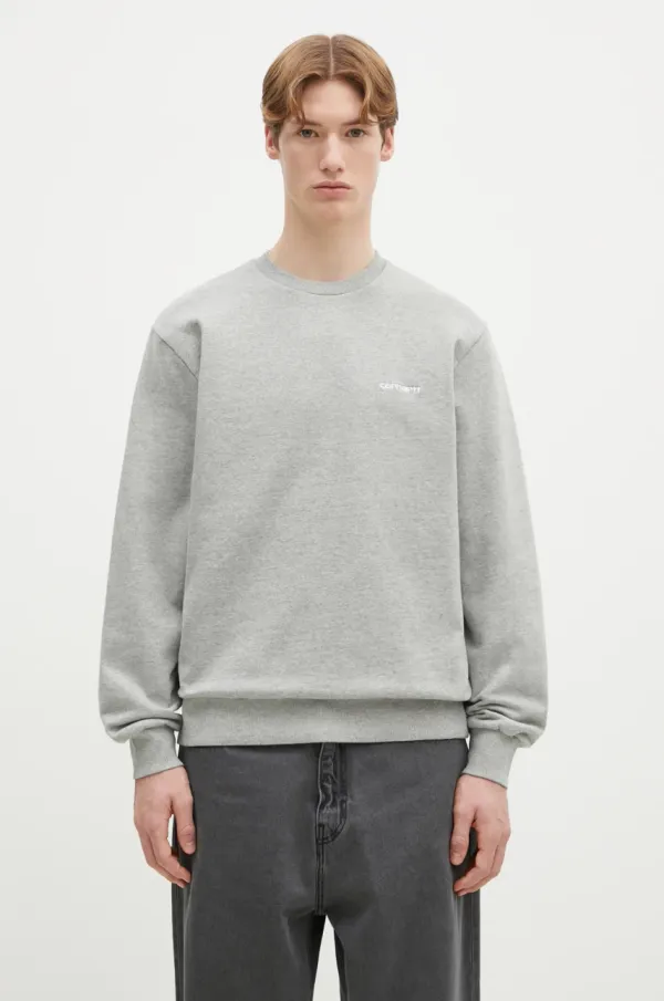 Carhartt WIP Pamučna dukserica Carhartt WIP Script Embroidery Sweat za muškarce, boja: siva, melanž, I034496.00DXX
