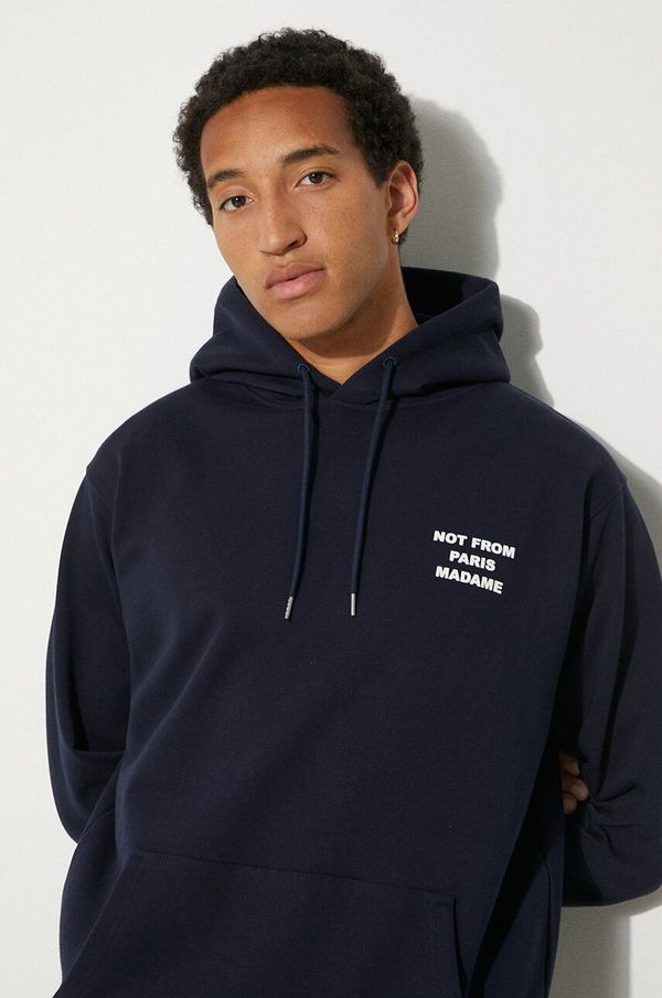 Drôle de Monsieur Pamučna dukserica Drôle de Monsieur Le Hoodie Slogan za muškarce, boja: tamno plava, s kapuljačom, s tiskom, PERM-HO162-CO127-NY