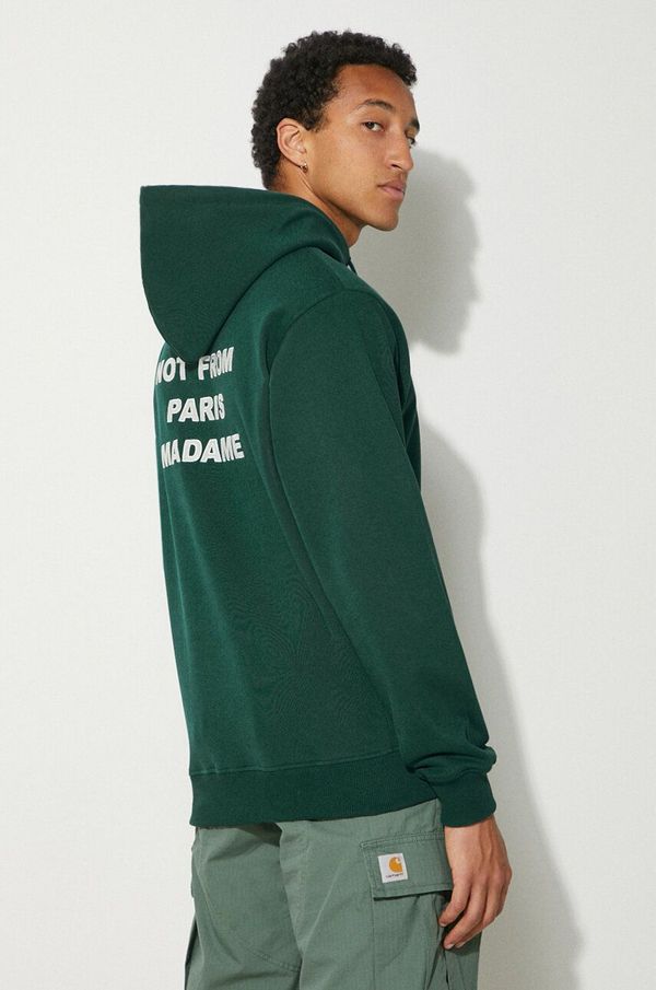 Drôle de Monsieur Pamučna dukserica Drôle de Monsieur Le Hoodie Slogan za muškarce, boja: zelena, s kapuljačom, s tiskom, PERM-HO162-CO127-DGN