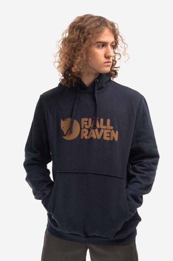 Fjallraven Pamučna dukserica Fjallraven za muškarce, boja: tamno plava, s kapuljačom, s tiskom, F84144.555-555