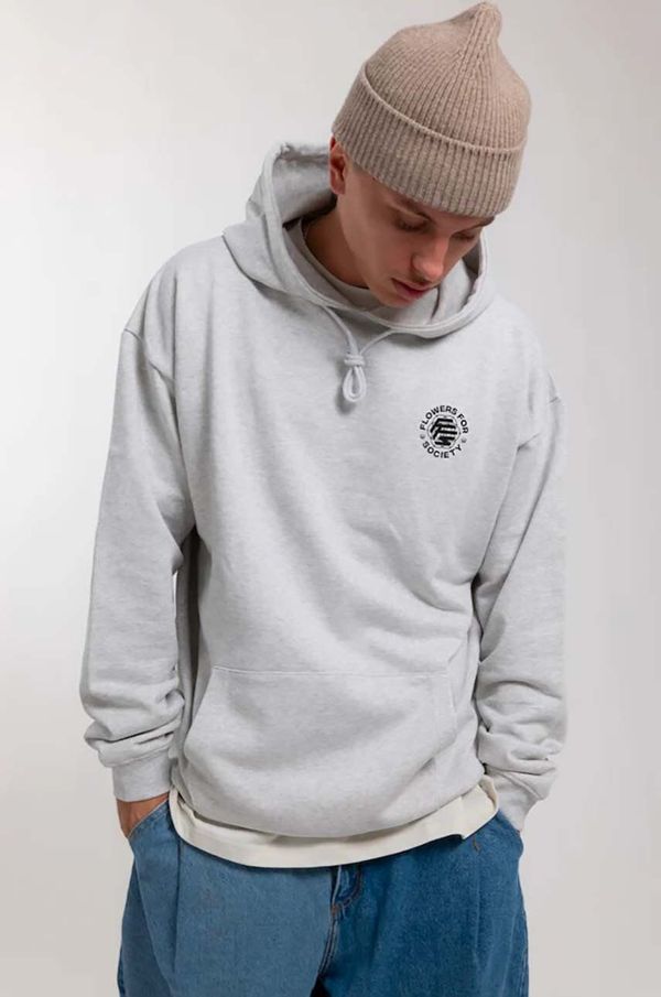 Flowers for Society Pamučna dukserica Flowers for Society Basic Chest Hoodie za muškarce, boja: siva, s kapuljačom, bez uzorka, FFSAPP066