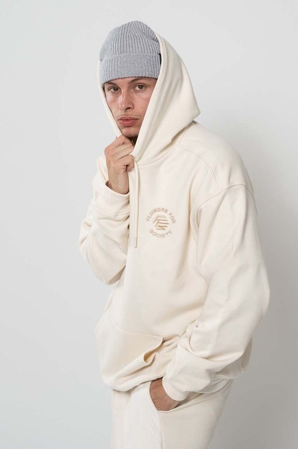 Flowers for Society Pamučna dukserica Flowers for Society Basic Hoodie za muškarce, boja: bijela, s kapuljačom, bez uzorka, FFSAPP095