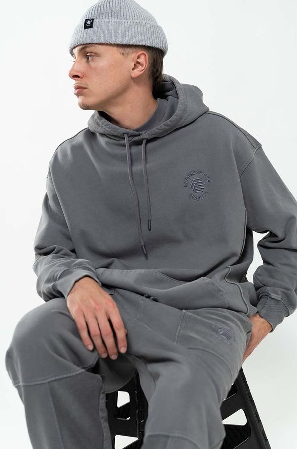Flowers for Society Pamučna dukserica Flowers for Society Basic Hoodie za muškarce, boja: siva, s kapuljačom, bez uzorka, FFSAPP096