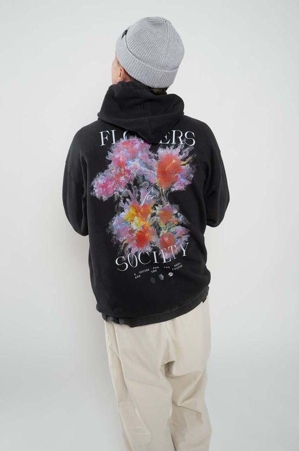Flowers for Society Pamučna dukserica Flowers for Society Premium 2.0 Oversized Hoodie za muškarce, boja: crna, s kapuljačom, s tiskom, FFSAPP079