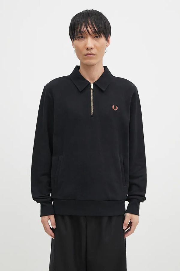 Fred Perry Pamučna dukserica Fred Perry Half Zip Sweatshirt za muškarce, boja: crna, s aplikacijom, M8604.102
