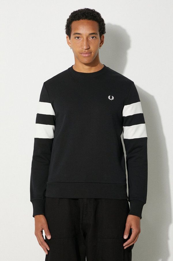 Fred Perry Pamučna dukserica Fred Perry Tipped Sleeve za muškarce, boja: crna, s uzorkom, M5544.102