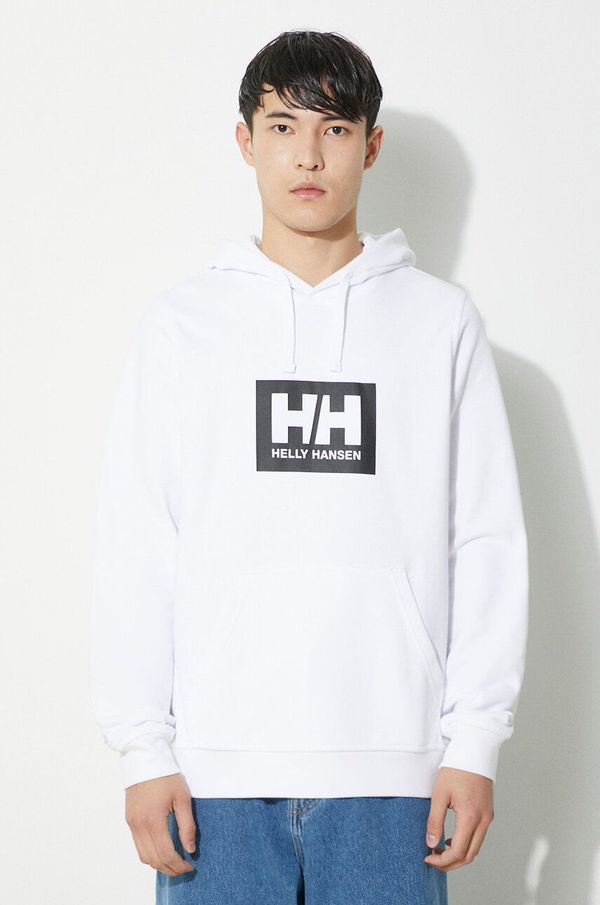 Helly Hansen Pamučna dukserica Helly Hansen boja: bijela, s kapuljačom, tiskom