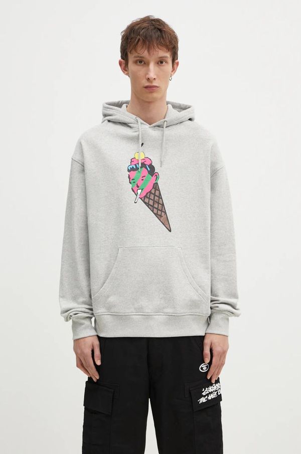 Icecream Pamučna dukserica ICECREAM Cone Man Popover Hood za muškarce, boja: siva, s kapuljačom, s tiskom, IC24487
