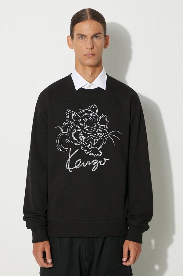 Kenzo Pamučna dukserica Kenzo Gots Star Tiger Emb Classic za muškarce, boja: crna, s aplikacijom, FE65SW2184MG.99J