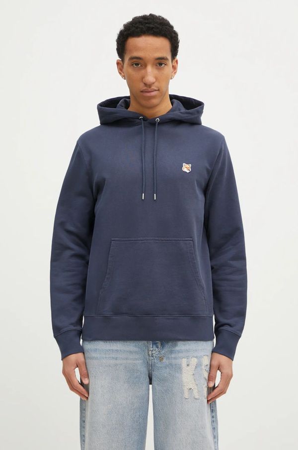 Maison Kitsuné Pamučna dukserica Maison Kitsuné Fox Head Patch Regular Hoodie za muškarce, boja: tamno plava, s kapuljačom, melanž, LM00702KM0001