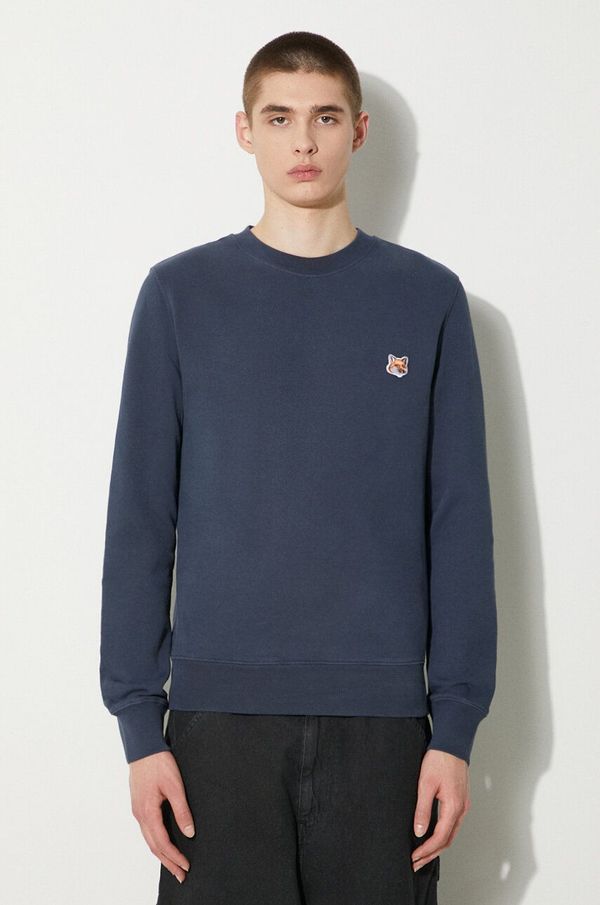 Maison Kitsuné Pamučna dukserica Maison Kitsuné Fox Head Patch Regular Sweatshirt za muškarce, boja: tamno plava, bez uzorka, LM00301KM0001