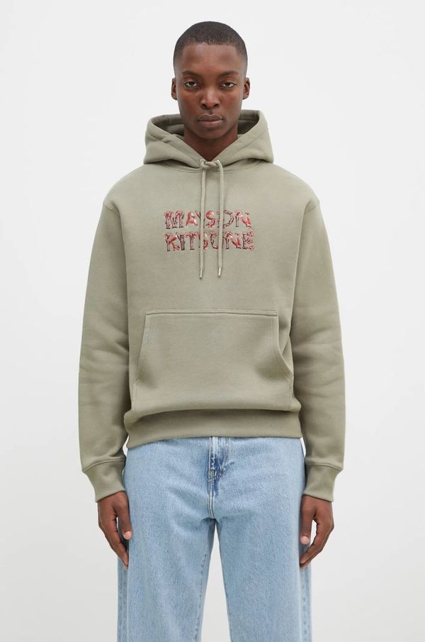Maison Kitsuné Pamučna dukserica Maison Kitsuné Woodland Alphabet za muškarce, boja: zelena, s kapuljačom, s aplikacijom, NM00704KM0307
