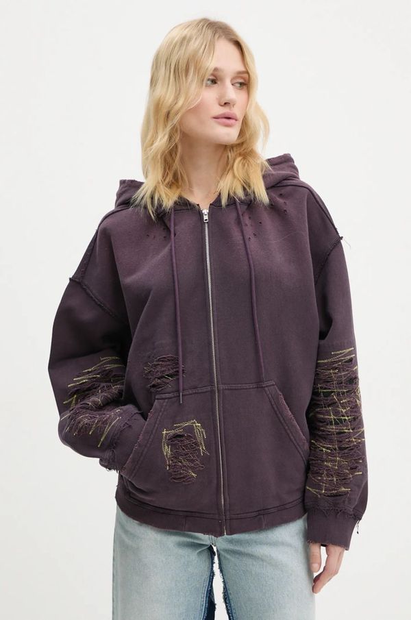 MM6 Maison Margiela Pamučna dukserica MM6 Maison Margiela za žene, boja: ljubičasta, s kapuljačom, bez uzorka, S62GU0130.M25004