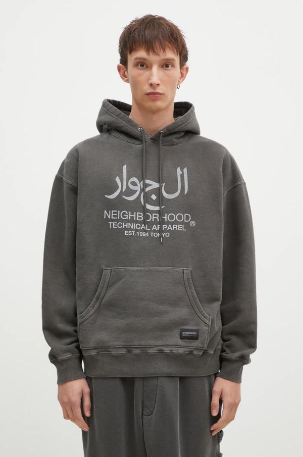 Neighborhood Pamučna dukserica NEIGHBORHOOD Pigment Dyed Sweat Hoodie Longsleeve za muškarce, boja: siva, s kapuljačom, s tiskom, 242UNNH.CSM02