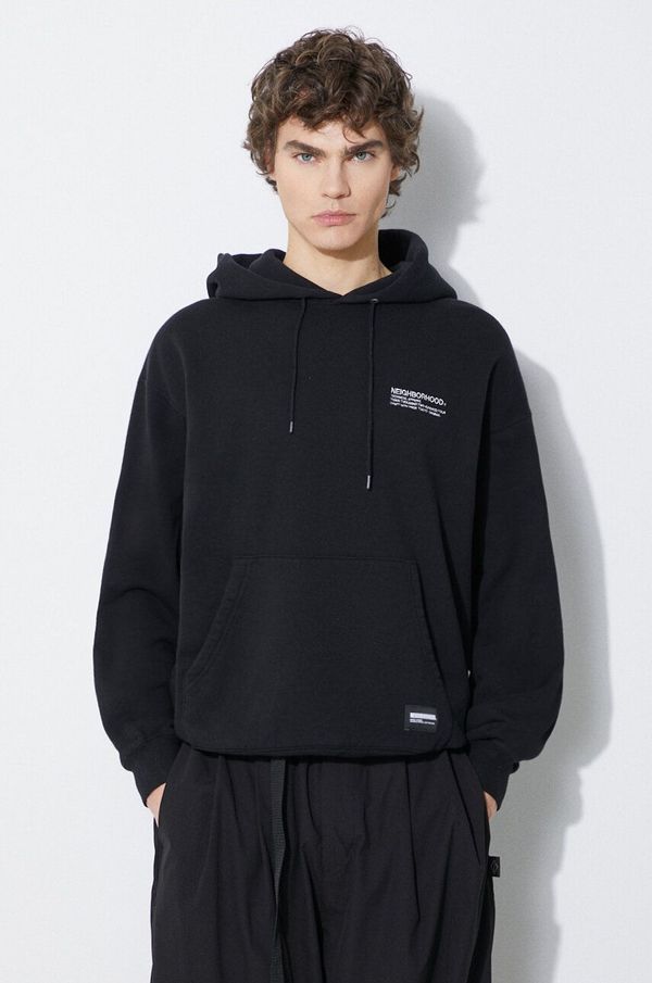 Neighborhood Pamučna dukserica NEIGHBORHOOD Plain Sweat Parka za muškarce, boja: crna, s kapuljačom, s aplikacijom, 241FPNH.CSM02