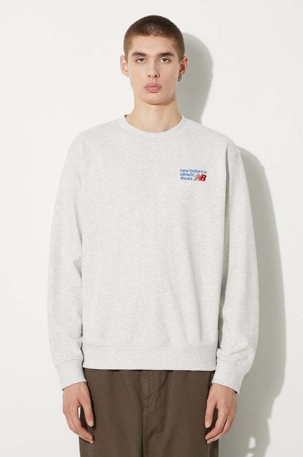 New Balance Pamučna dukserica New Balance Athletics Premium Logo Crew za muškarce, boja: siva, s aplikacijom, MT41547AHH