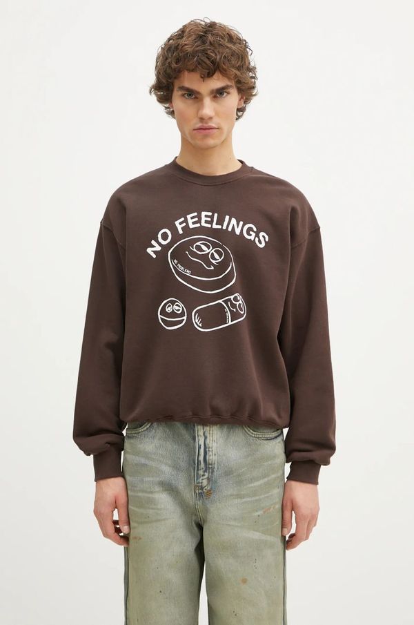 No Problemo Pamučna dukserica No Problemo Hard Feelings Crew Neck Sweat za muškarce, boja: smeđa, s tiskom, NP20003.02