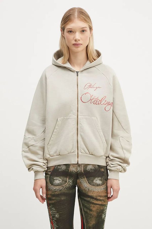 Ottolinger Pamučna dukserica Ottolinger Oversized Zip Hoodie za žene, boja: bež, s kapuljačom, s aplikacijom, 1150204121