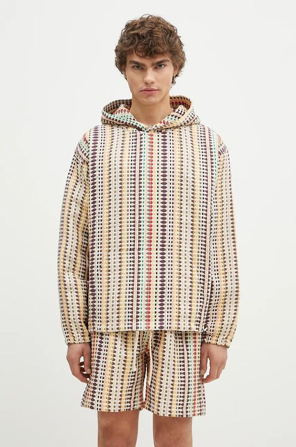 PLEASURES Pamučna dukserica PLEASURES Stitch Poncho Hoodie za muškarce, boja: bež, s kapuljačom, s uzorkom, P24F052