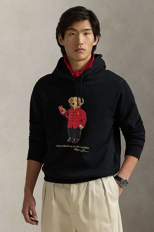 Polo Ralph Lauren Pamučna dukserica Polo Ralph Lauren za muškarce, boja: crna, s kapuljačom, s tiskom, 710962139