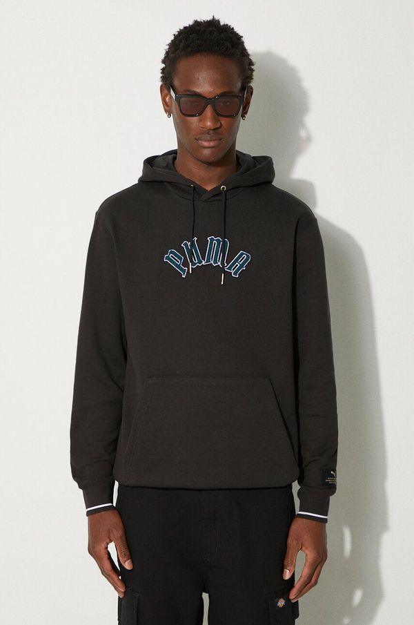 Puma Pamučna dukserica Puma Classics Play Paris Hoodie za muškarce, boja: crna, s kapuljačom, s aplikacijom, 626766