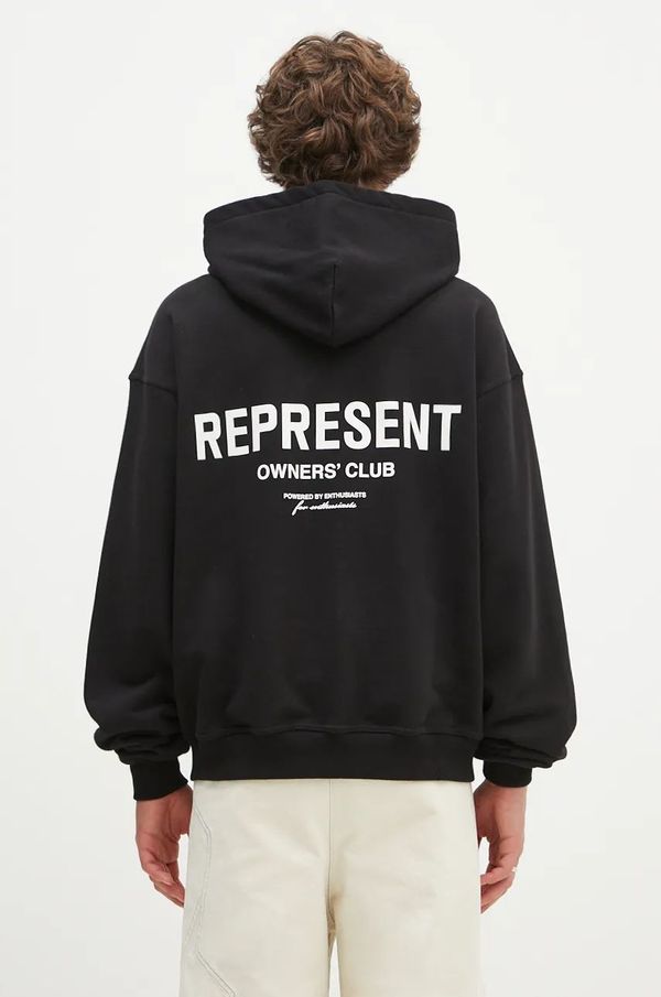 Represent Pamučna dukserica Represent Represent Owners Club Zip Hoodie za muškarce, boja: crna, s kapuljačom, s tiskom, OCM41122.001