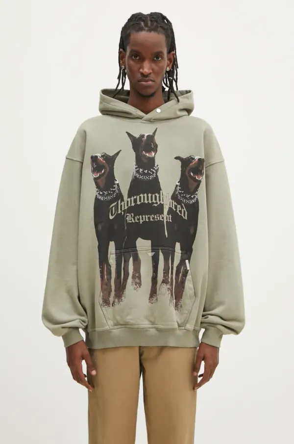 Represent Pamučna dukserica Represent Thoroughbred Hoodie za muškarce, boja: zelena, s kapuljačom, s tiskom, MLM41134.066