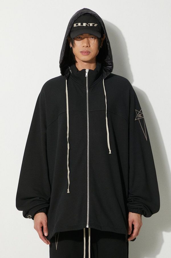Rick Owens Pamučna dukserica Rick Owens x Champion Jumbo Windbreaker za muškarce, boja: crna, s kapuljačom, s aplikacijom, CM01D0467