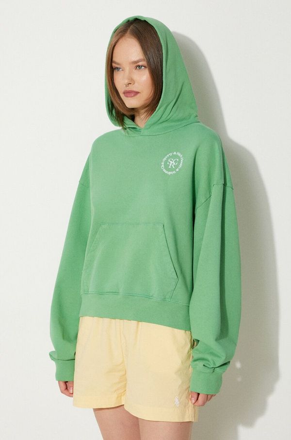 Sporty & Rich Pamučna dukserica Sporty & Rich SRHWC Cropped Hoodie za žene, boja: zelena, s kapuljačom, s tiskom, WS070S405SV