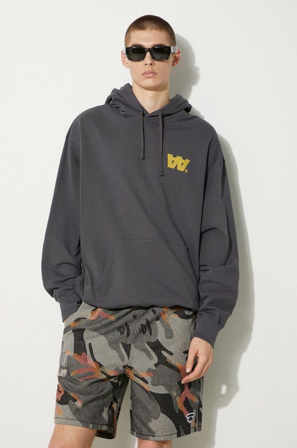 Wood Wood Pamučna dukserica Wood Wood Sweatshirt GOTS za muškarce, boja: siva, s kapuljačom, s tiskom, 10305618.2424
