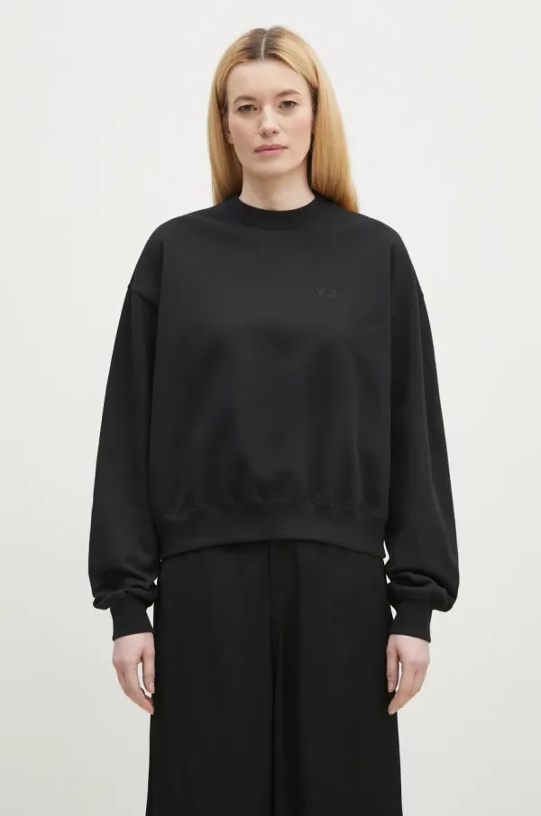 Y-3 Pamučna dukserica Y-3 French Terry Crew Sweat za žene, boja: crna, bez uzorka, JX7375