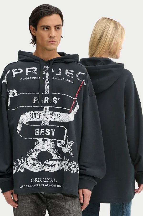 Y/Project Pamučna dukserica Y/Project EVERGREEN PARIS' BEST PINCHED HOODIE boja: crna, s kapuljačom, s tiskom, 204SH002