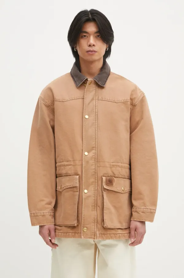 Carhartt WIP Pamučna jakna Carhartt WIP OG Santa Fe Coat boja: smeđa, za prijelazno razdoblje, I034314.00S4O