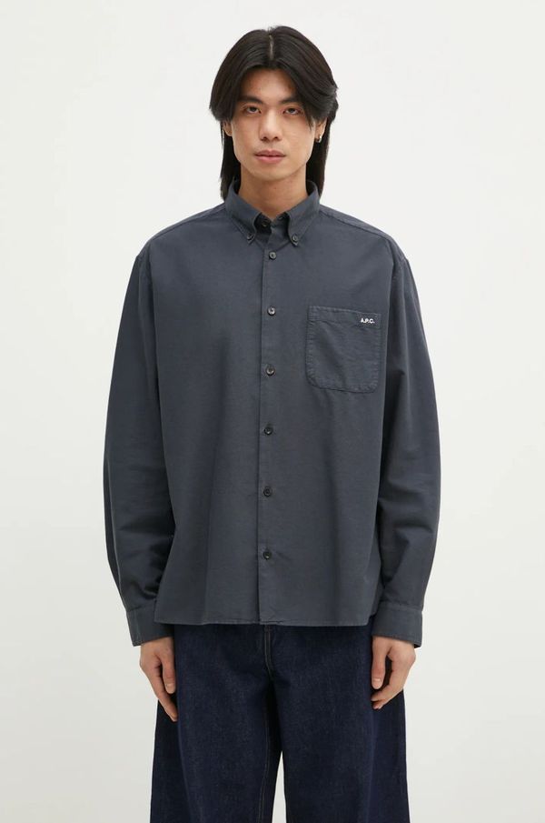 A.P.C. Pamučna košulja A.P.C. Chemise Mateo Logo za muškarce, relaxed, s button-down ovratnikom, COHAH-H12599