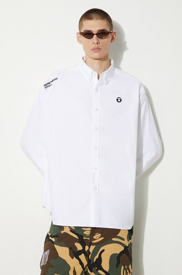 AAPE Pamučna košulja AAPE za muškarce, boja: bijela, regular, s button-down ovratnikom, AAPSTM8470XXM