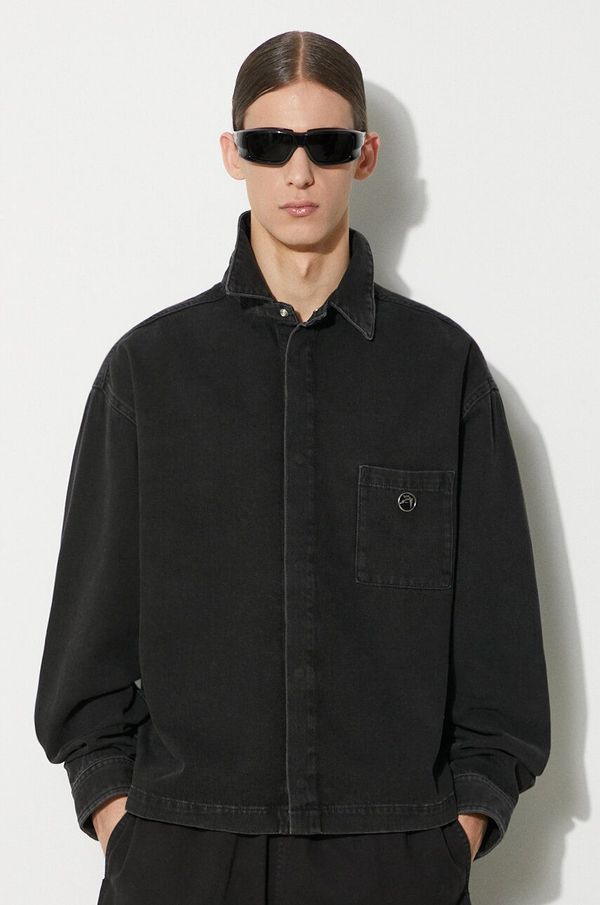 Ambush Pamučna košulja AMBUSH Boxy Fit Longleeve Denim Shirt za muškarce, boja: crna, relaxed, s klasičnim ovratnikom, BMYD002S24DEN